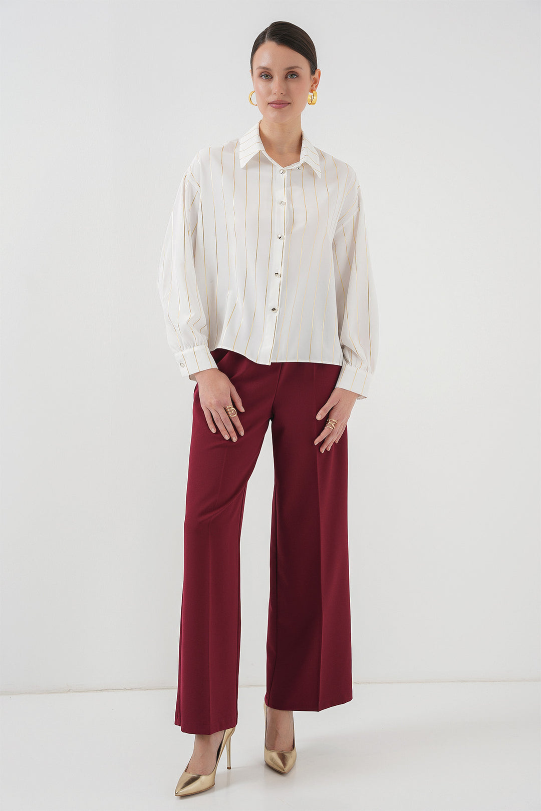 BGD Women Women's Silver Striped Shirt - Off-White - Spartanburg