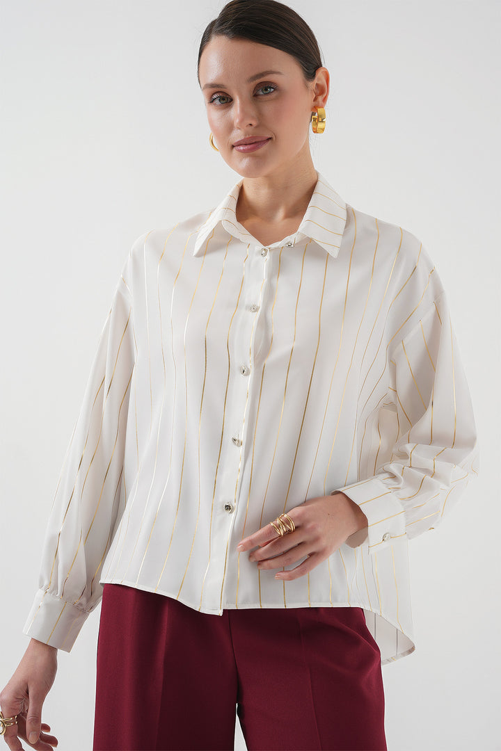 BGD Women Women's Silver Striped Shirt - Off-White - Spartanburg