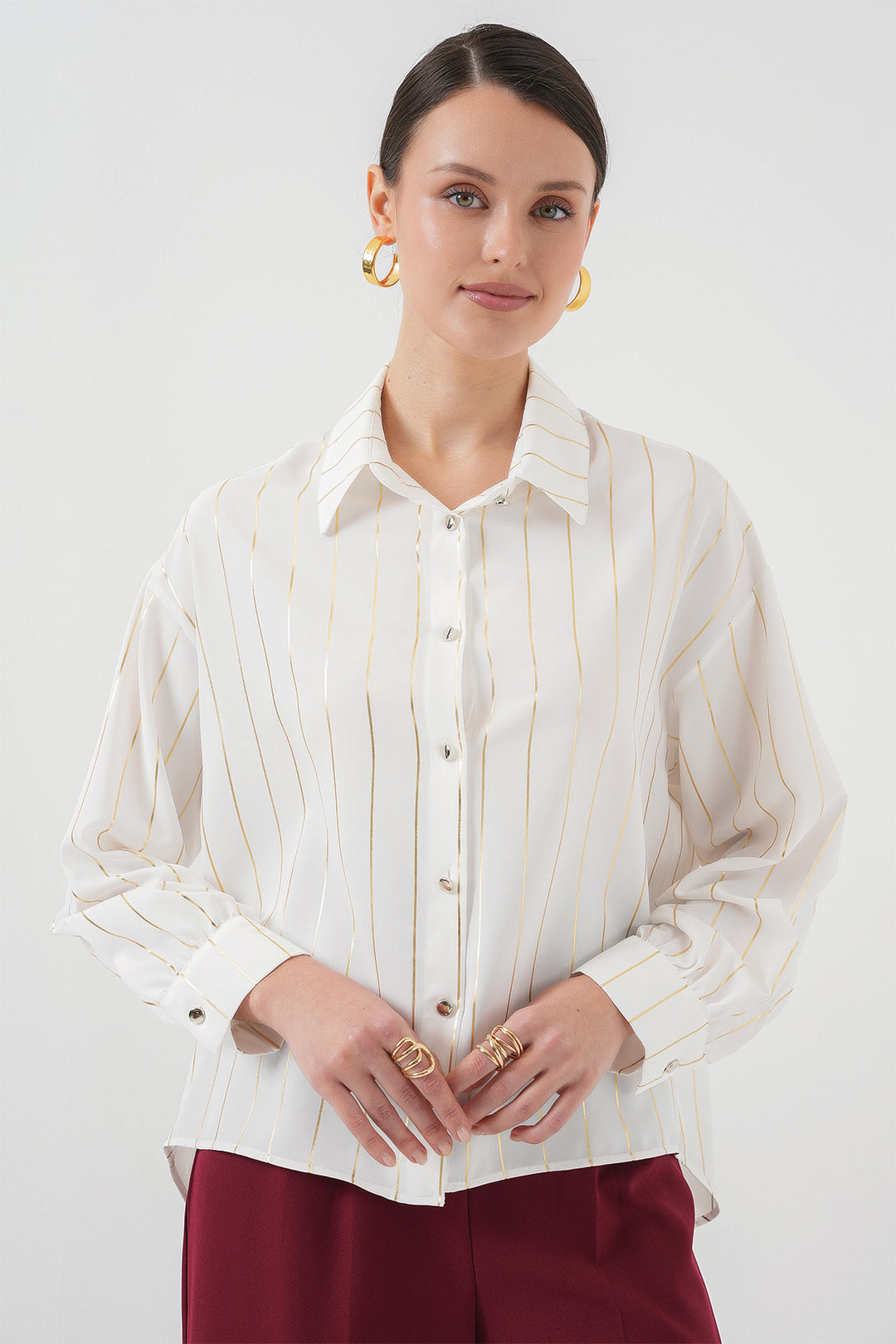 BGD Women Women's Silver Striped Shirt - Off-White - Spartanburg