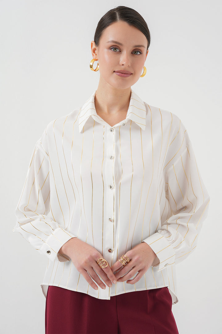 BGD Women Women's Silver Striped Shirt - Off-White - Spartanburg