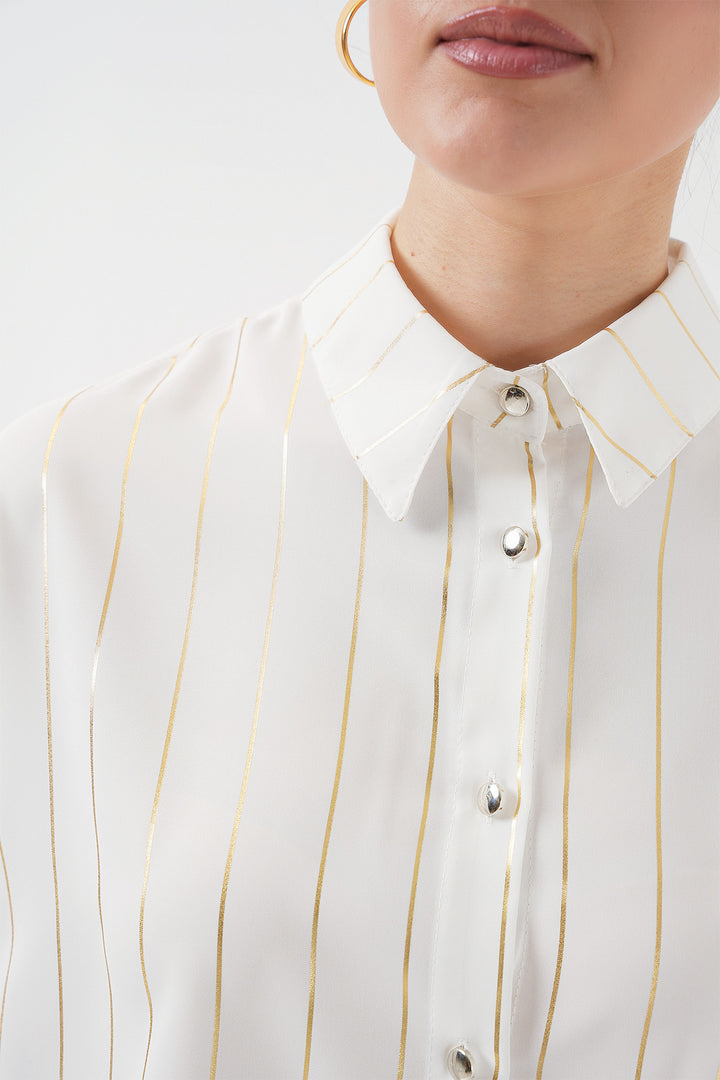BGD Women Women's Silver Striped Shirt - Off-White - Spartanburg