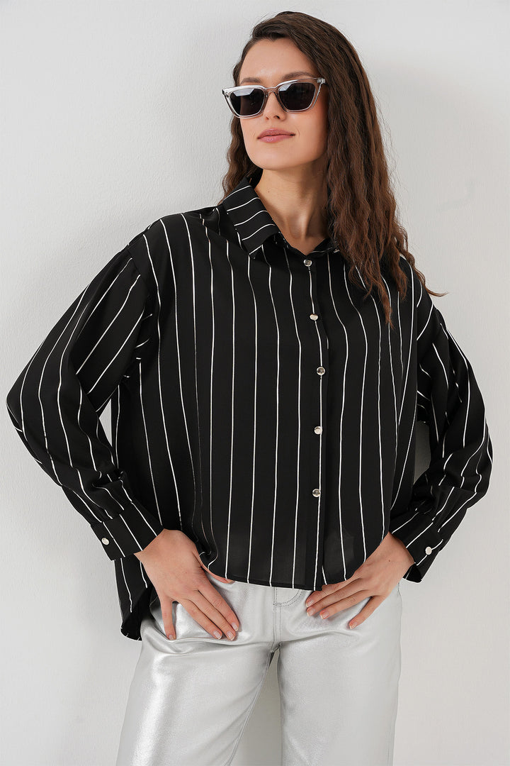 BGD Women Women's Silver Striped Shirt - Black - Forest
