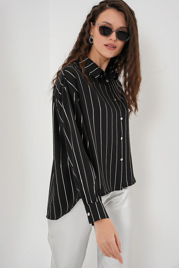 BGD Women Women's Silver Striped Shirt - Black - Forest