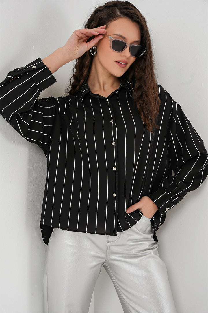 BGD Women Women's Silver Striped Shirt - Black - Forest