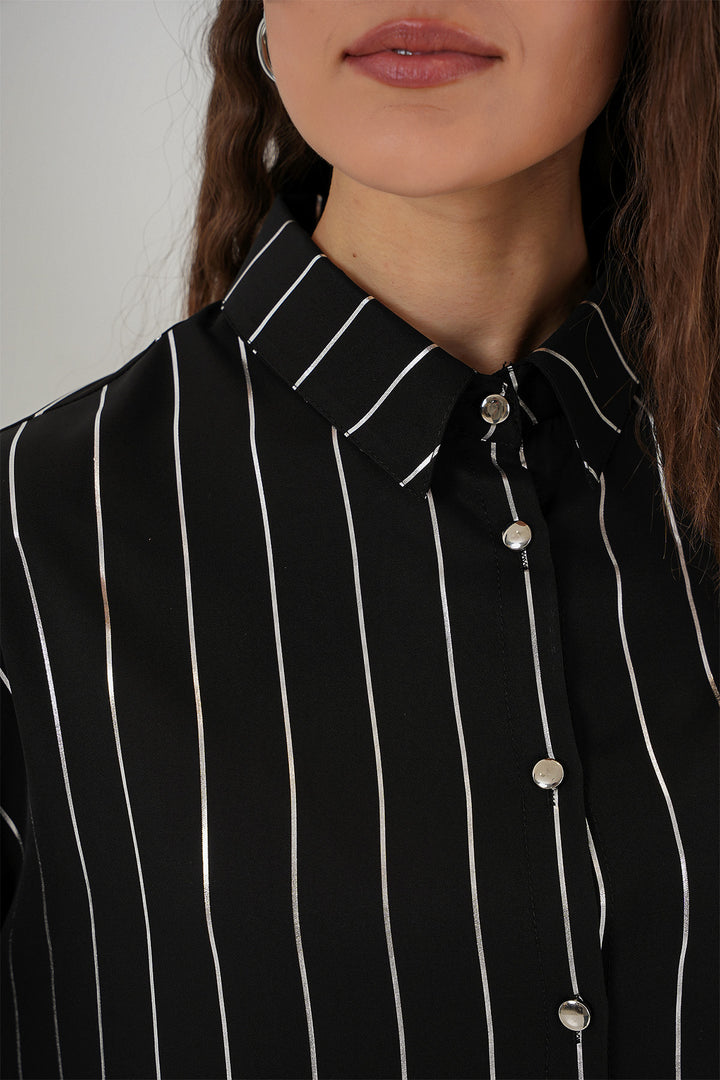 BGD Women Women's Silver Striped Shirt - Black - Forest