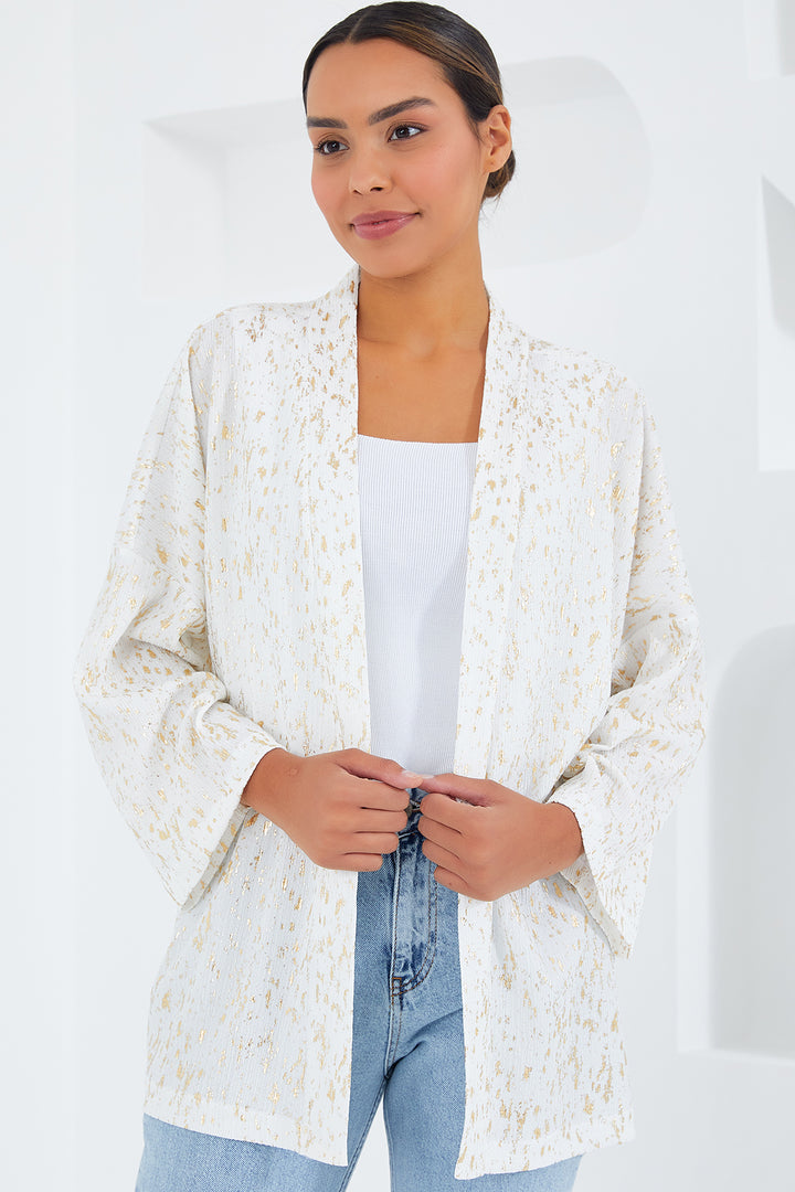 BGD Women Woman Ecru Leaf Gilded Knitted Kimono 5925 - Douglasville