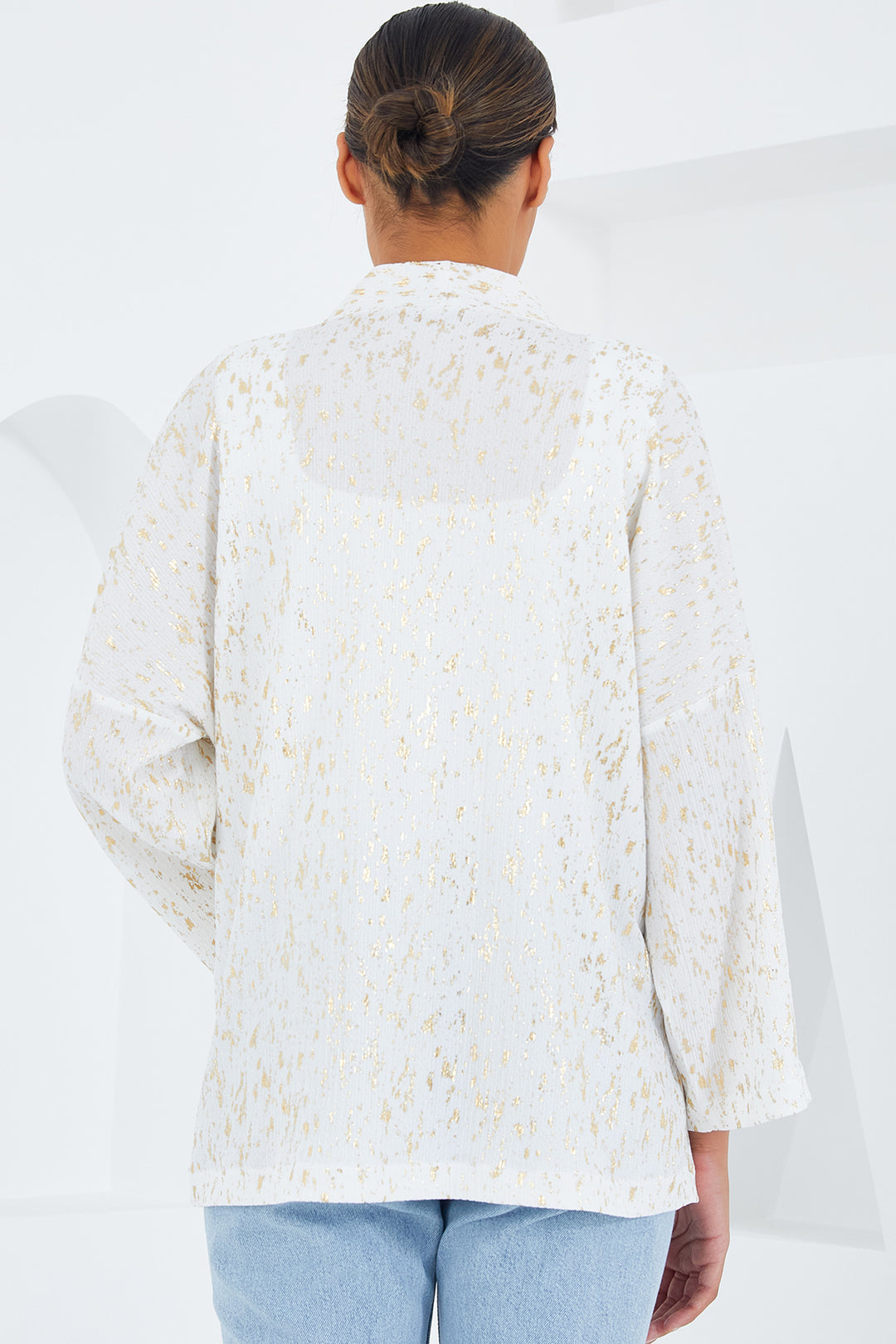 BGD Women Woman Ecru Leaf Gilded Knitted Kimono 5925 - Douglasville