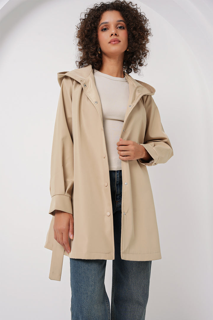 BGD Women Hooded Trench Coat - Beige - Jiquílpan de Juárez