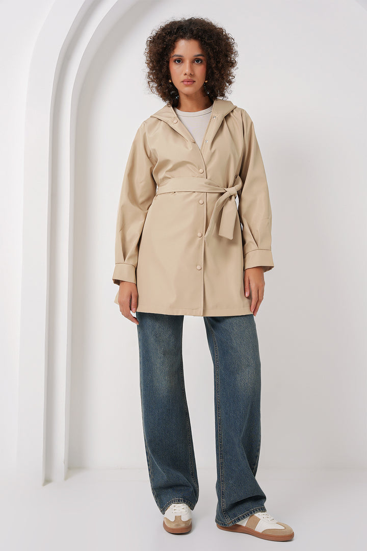 BGD Women Hooded Trench Coat - Beige - Jiquílpan de Juárez