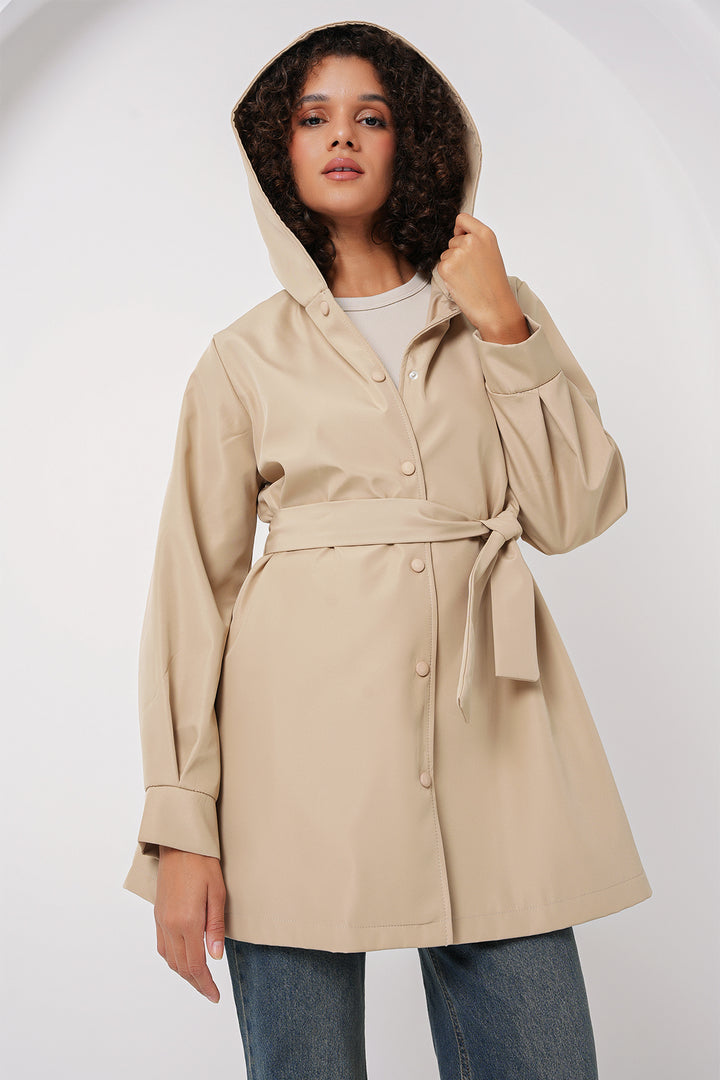 BGD Women Hooded Trench Coat - Beige - Jiquílpan de Juárez