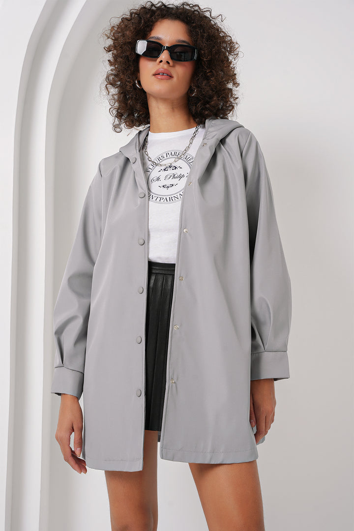 BGD Women Hooded Trench Coat - Gray - Gelsenkirchen