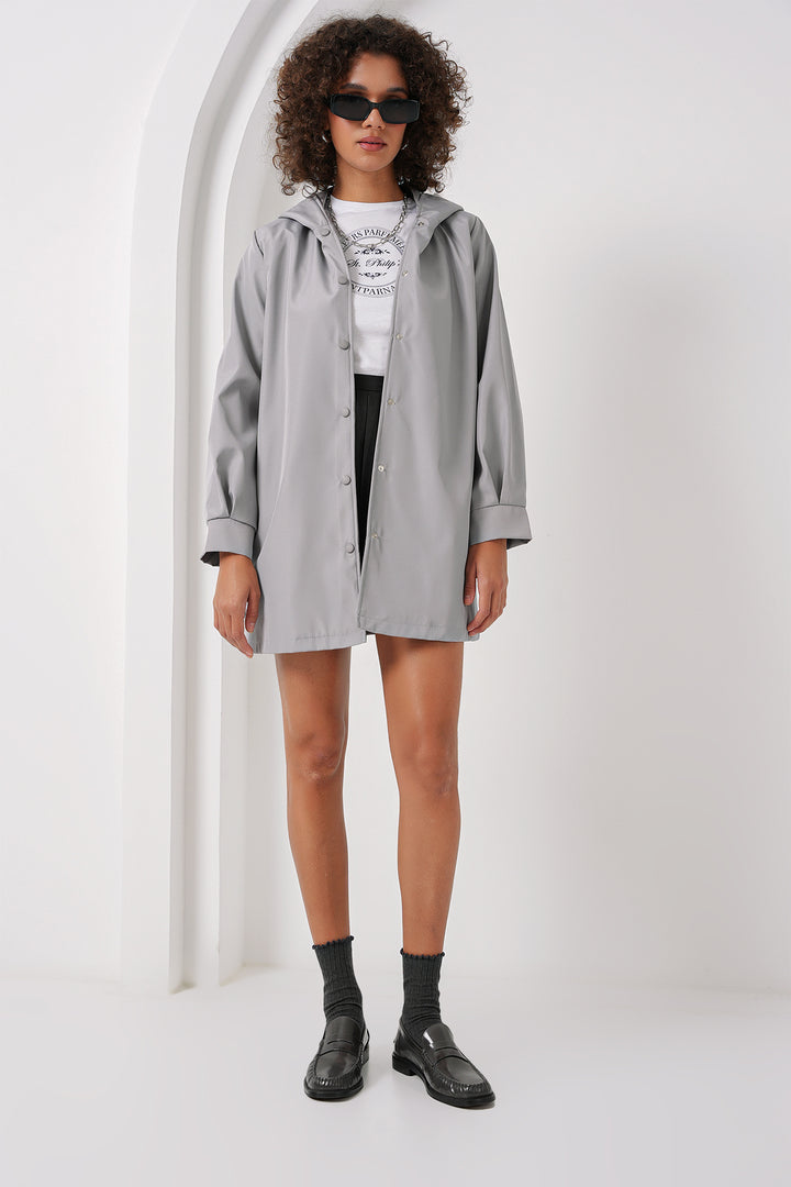 BGD Women Hooded Trench Coat - Gray - Gelsenkirchen