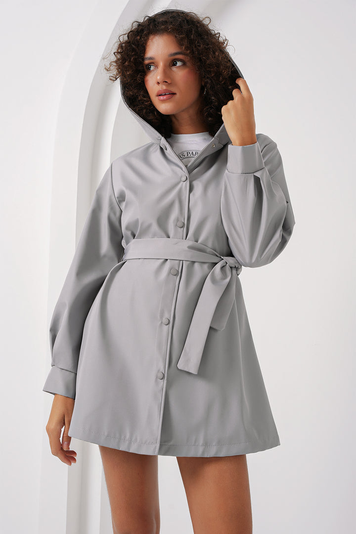 BGD Women Hooded Trench Coat - Gray - Gelsenkirchen