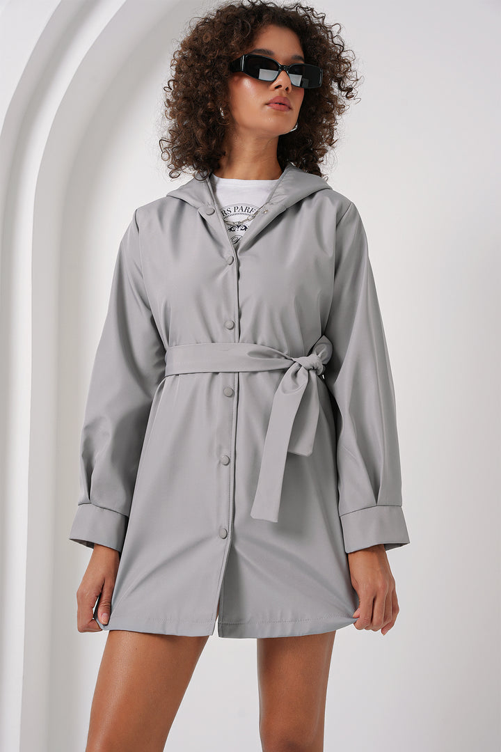BGD Women Hooded Trench Coat - Gray - Gelsenkirchen