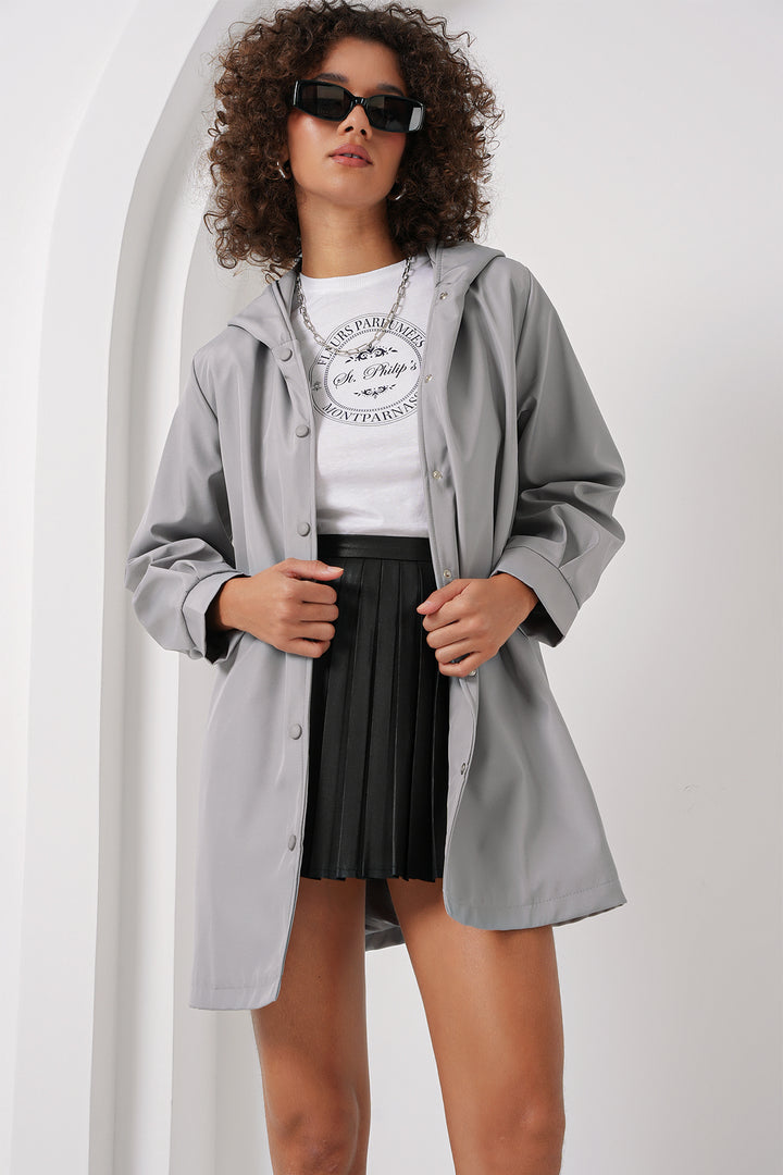 BGD Women Hooded Trench Coat - Gray - Gelsenkirchen