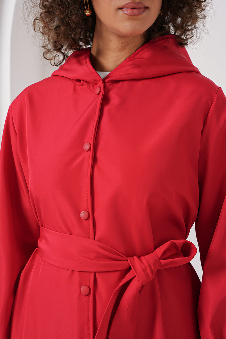 BGD Women Hooded Trench Coat - Red - Cleveland