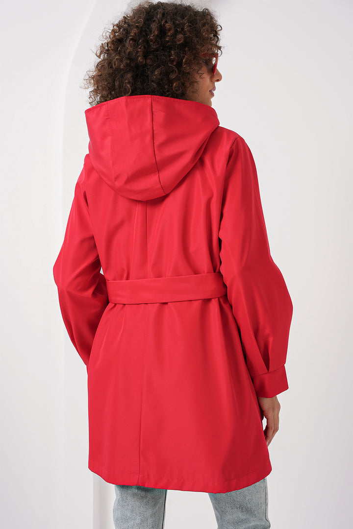 BGD Women Hooded Trench Coat - Red - Cleveland