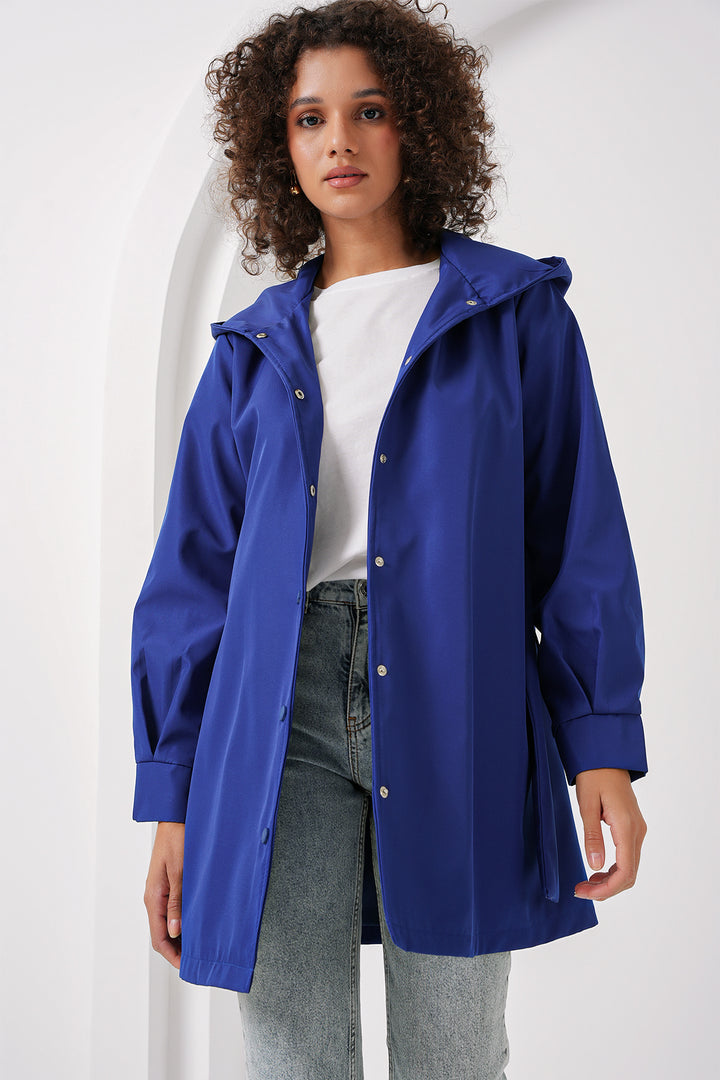 BGD Women Hooded Trench Coat - Blue - Royal Palm Beach