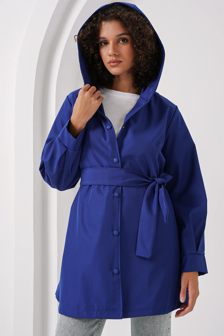BGD Women Hooded Trench Coat - Blue - Royal Palm Beach