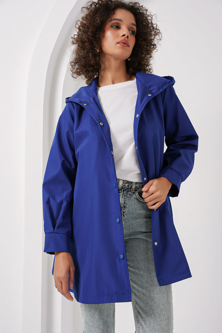 BGD Women Hooded Trench Coat - Blue - Royal Palm Beach