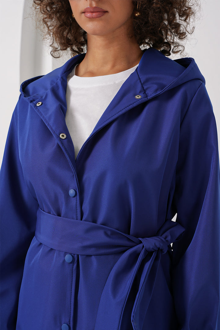 BGD Women Hooded Trench Coat - Blue - Royal Palm Beach
