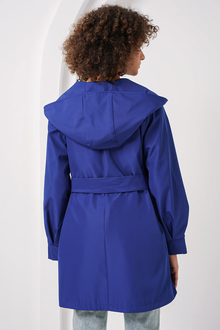 BGD Women Hooded Trench Coat - Blue - Royal Palm Beach