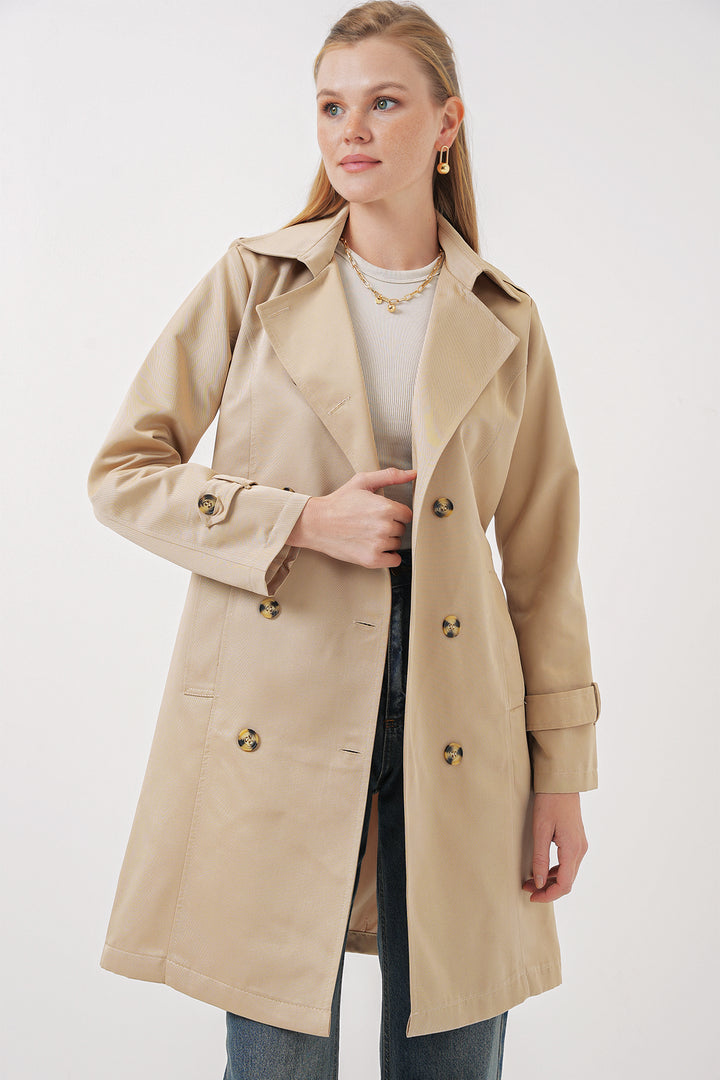 BGD Women Double-Breasted Trench Coat - Beige - Río Grande
