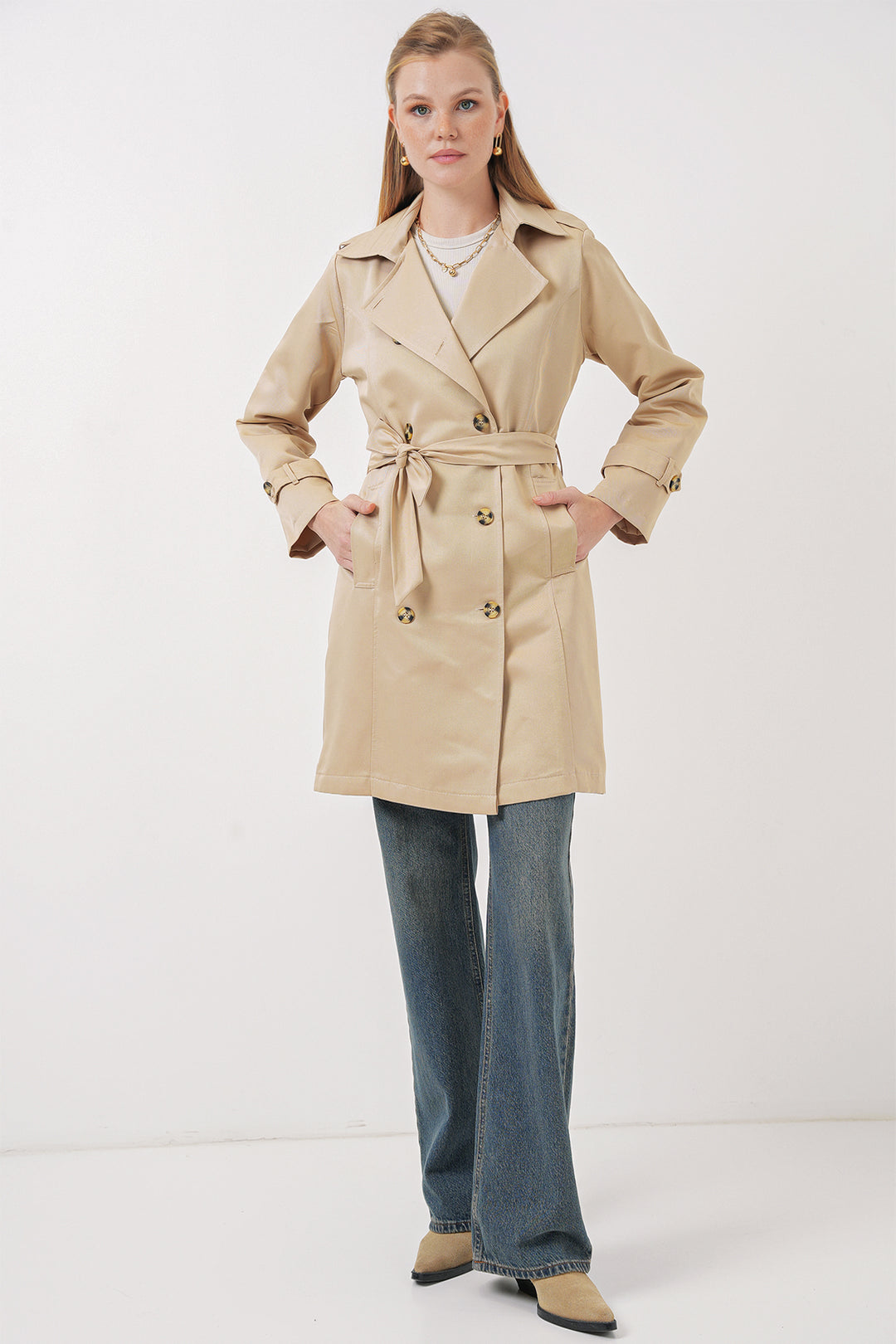 BGD Women Double-Breasted Trench Coat - Beige - Río Grande