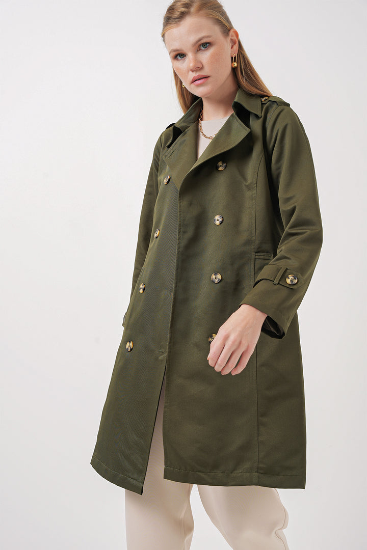 BGD Women Double-Breasted Trench Coat - Khaki - Prato