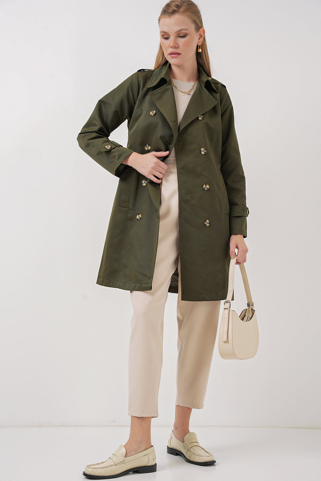 BGD Women Double-Breasted Trench Coat - Khaki - Prato