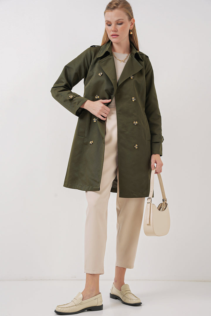 BGD Women Double-Breasted Trench Coat - Khaki - Prato