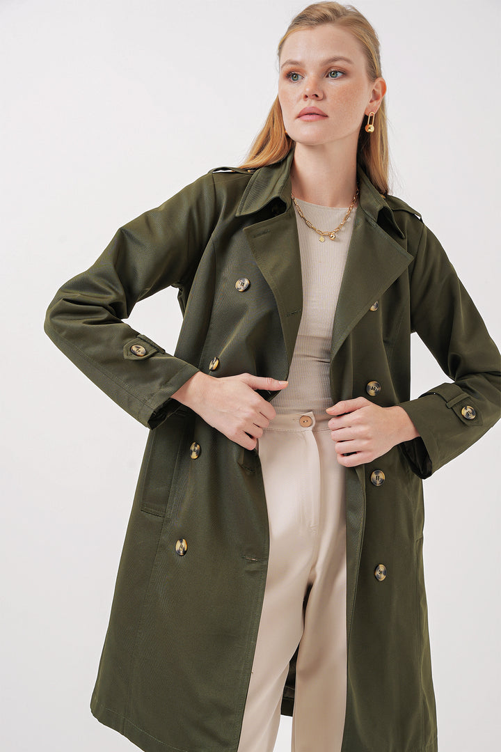 BGD Women Double-Breasted Trench Coat - Khaki - Prato