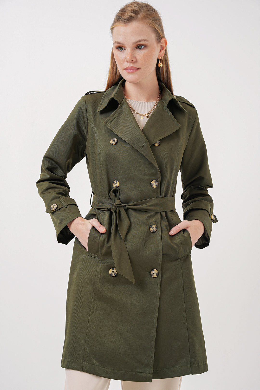 BGD Women Double-Breasted Trench Coat - Khaki - Prato