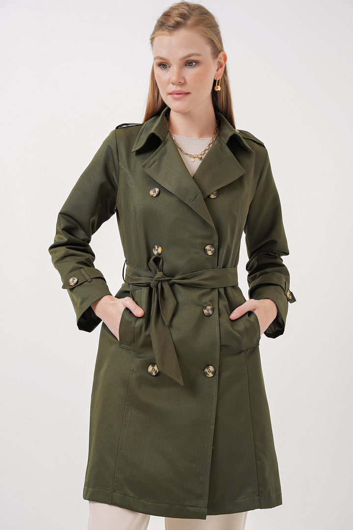 BGD Women Double-Breasted Trench Coat - Khaki - Prato