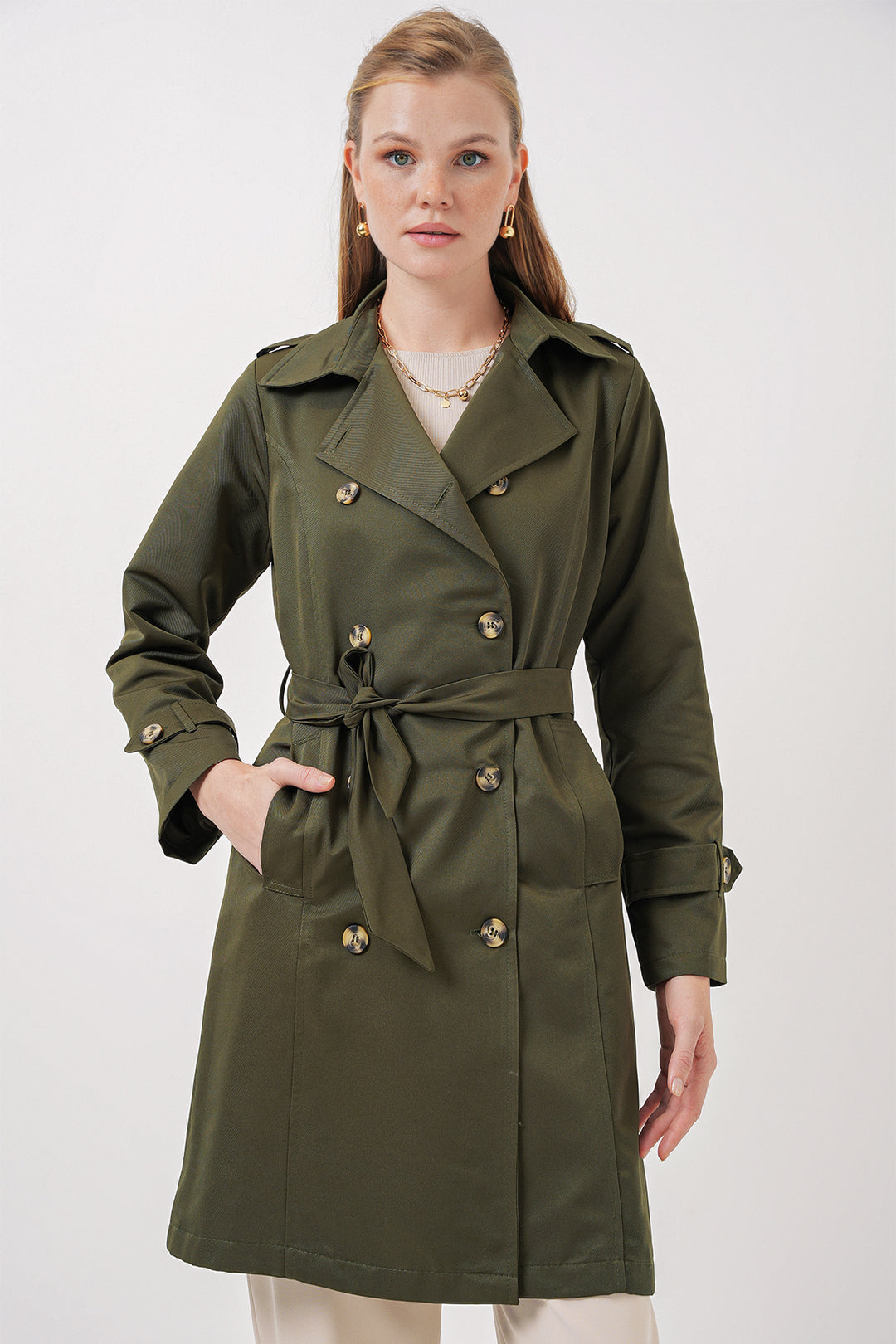 BGD Women Double-Breasted Trench Coat - Khaki - Prato