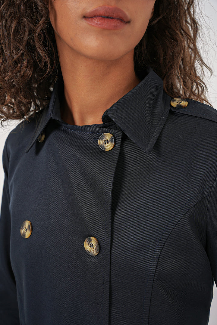 BGD Women Double-Breasted Trench Coat - Navy - Yecla