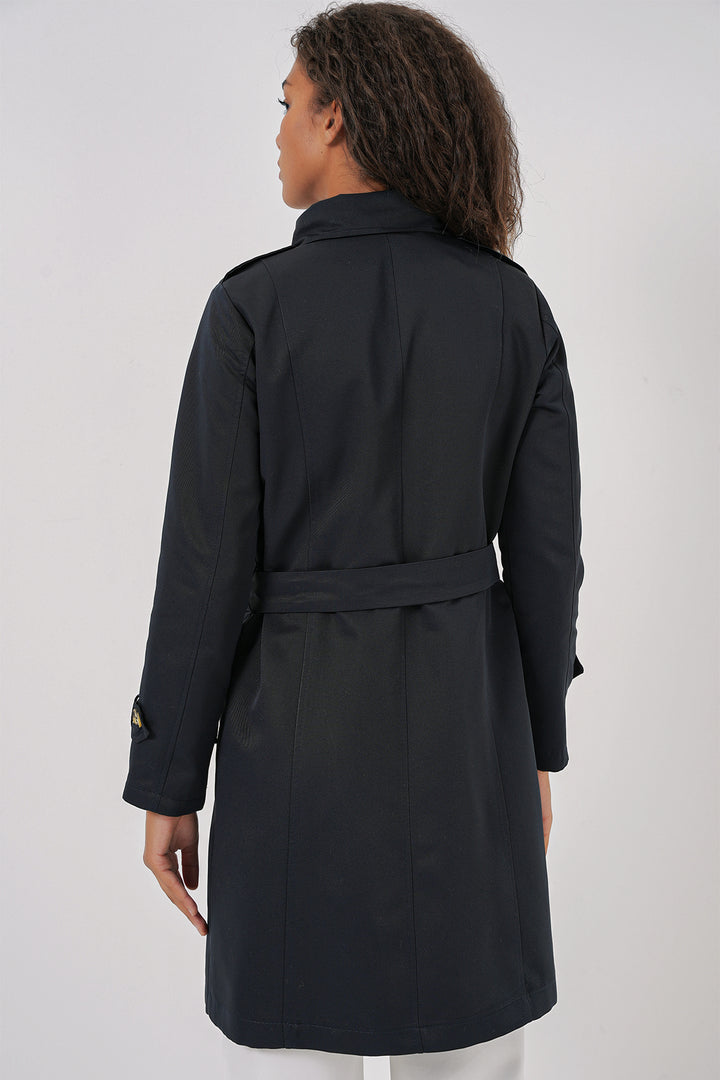 BGD Women Double-Breasted Trench Coat - Navy - Yecla