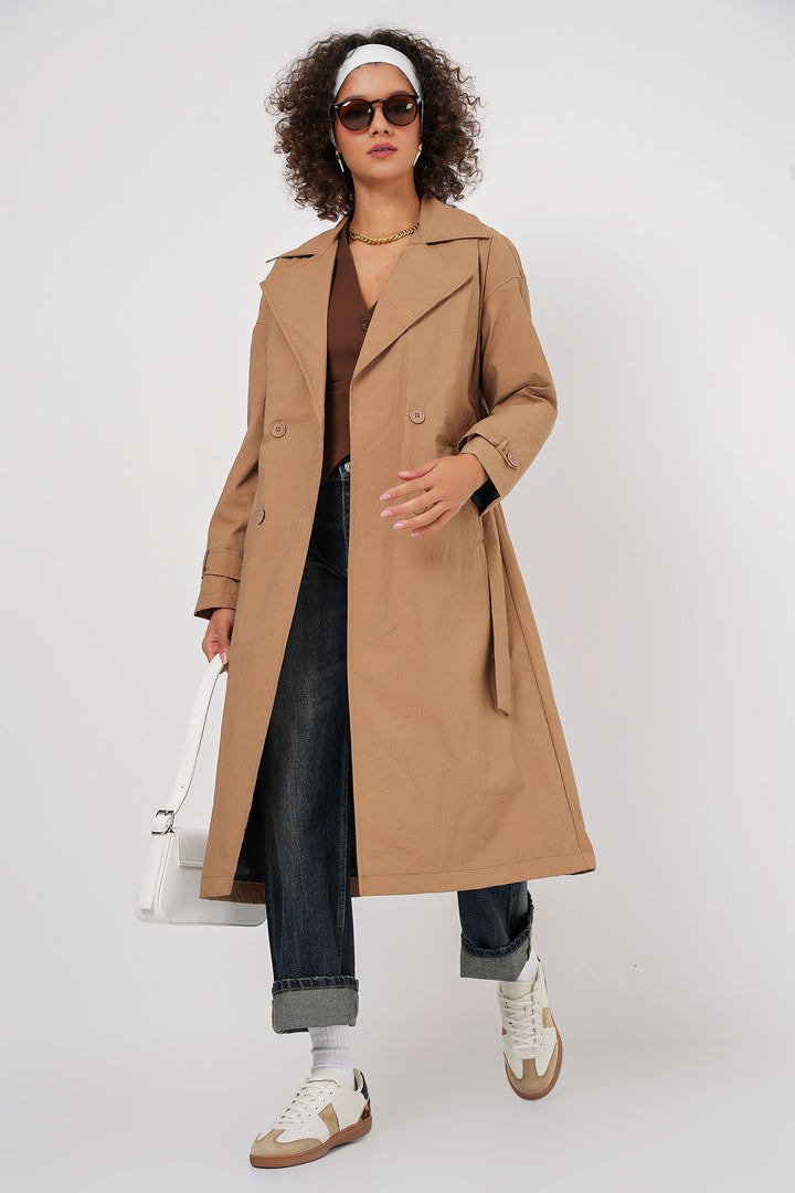 BGD Women Double-Breasted Trench Coat - Biscuit - Rubizhne