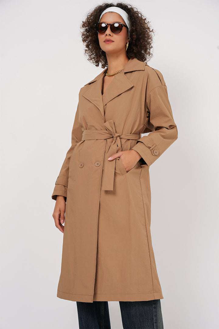 BGD Women Double-Breasted Trench Coat - Biscuit - Rubizhne
