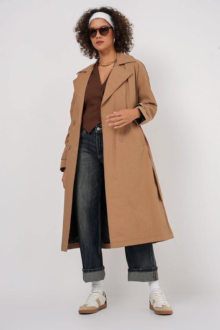BGD Women Double-Breasted Trench Coat - Biscuit - Rubizhne