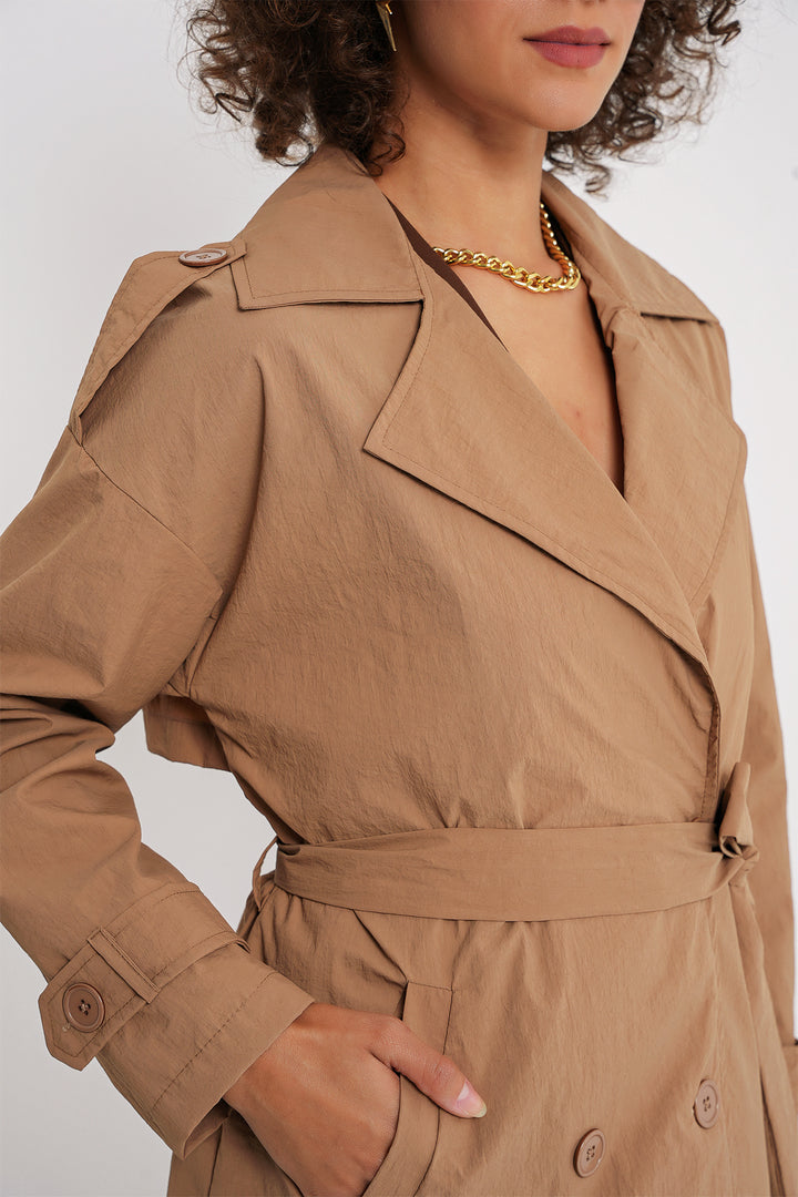 BGD Women Double-Breasted Trench Coat - Biscuit - Rubizhne