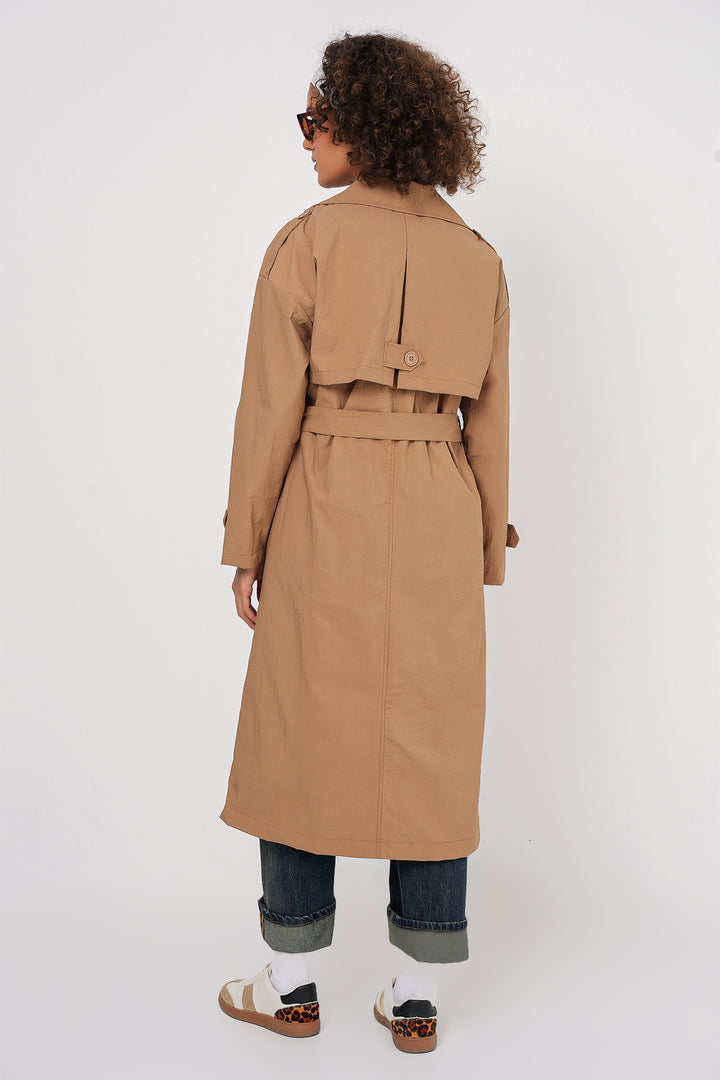 BGD Women Double-Breasted Trench Coat - Biscuit - Rubizhne
