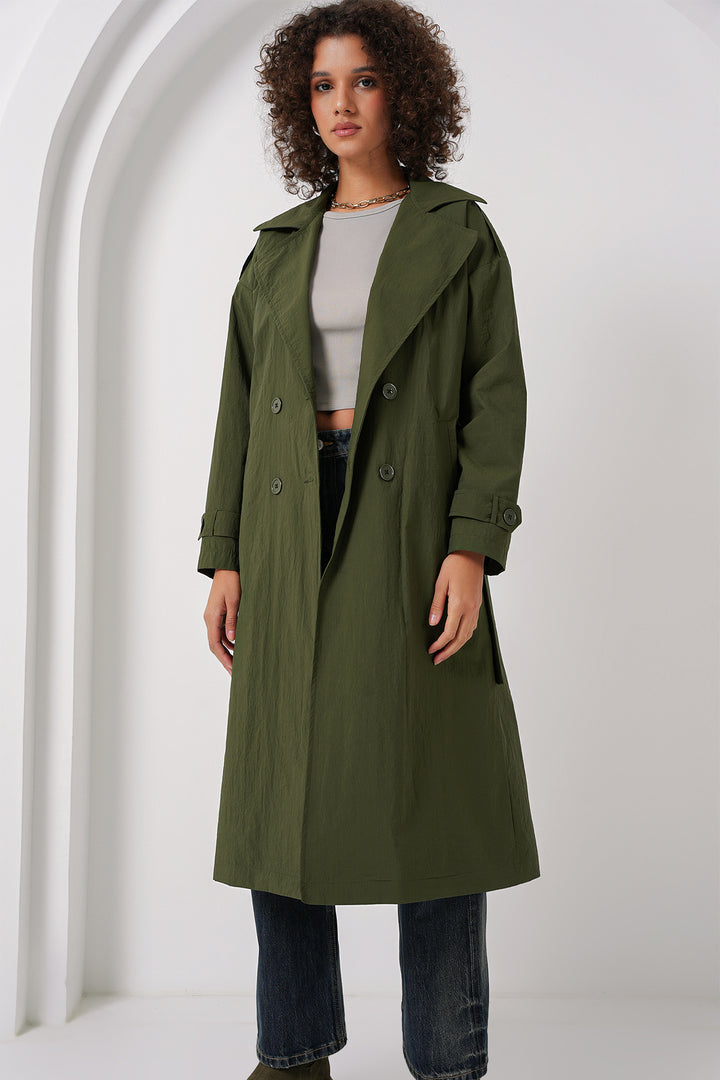 BGD Women Double-Breasted Trench Coat - Khaki - Leverkusen