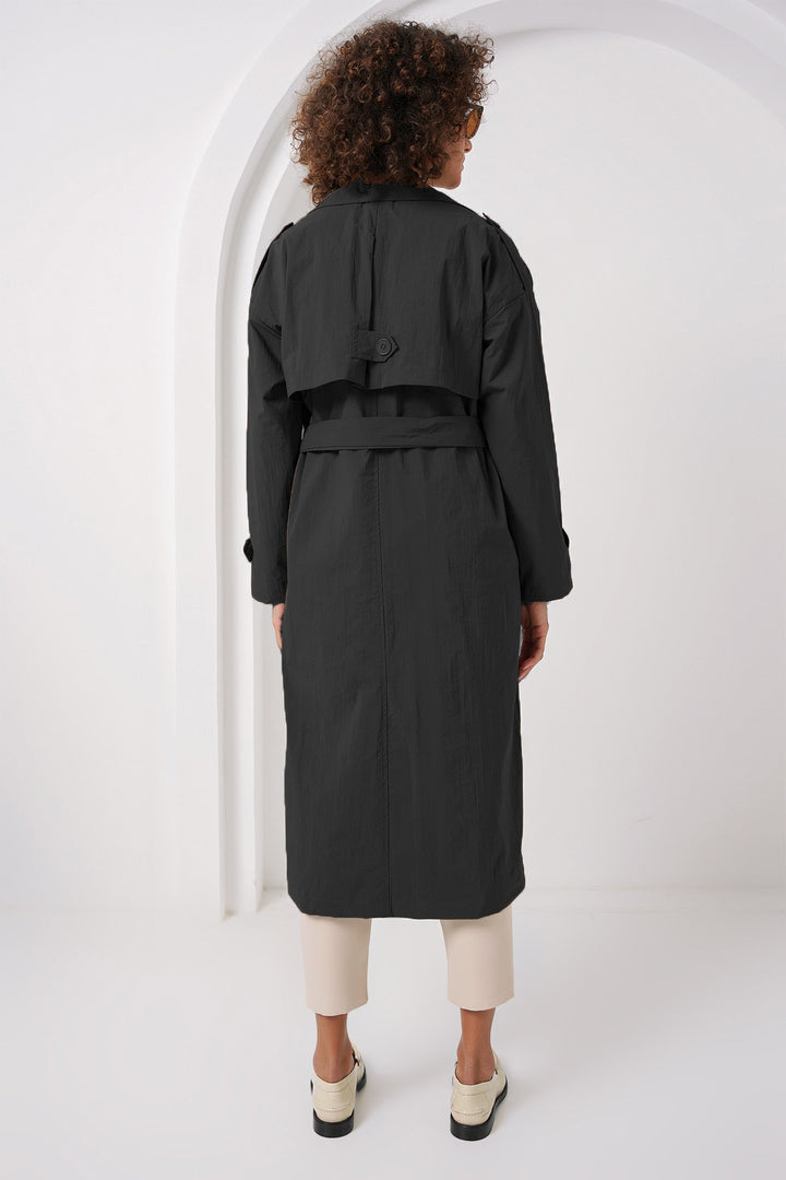 BGD Women Double-Breasted Trench Coat - Black - Rohnert Park