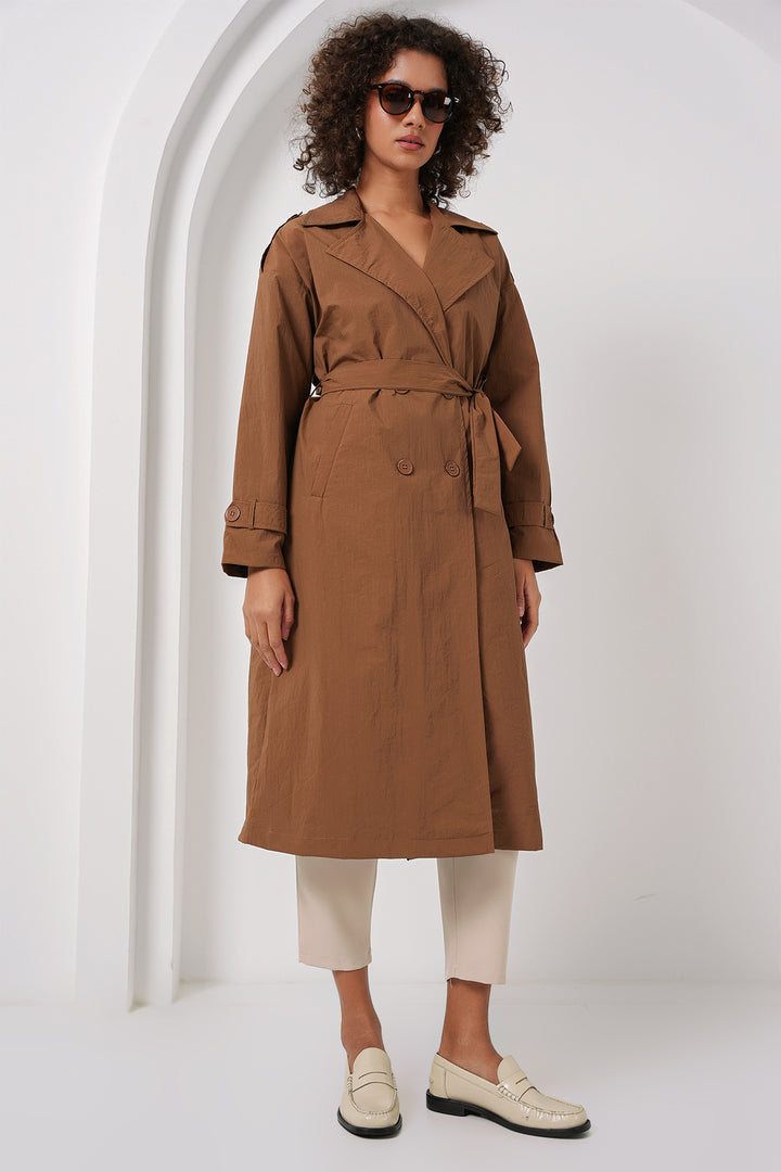 BGD Women Double-Breasted Trench Coat - Tan - Hampstead
