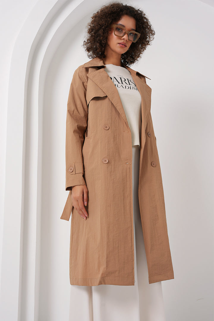 BGD Women Double-Breasted Trench Coat - Camel - Rovenky