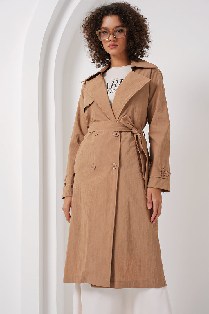 BGD Women Double-Breasted Trench Coat - Camel - Rovenky