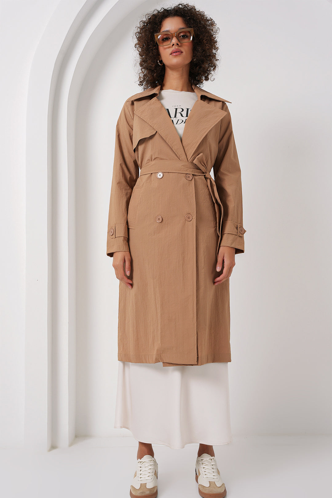 BGD Women Double-Breasted Trench Coat - Camel - Rovenky