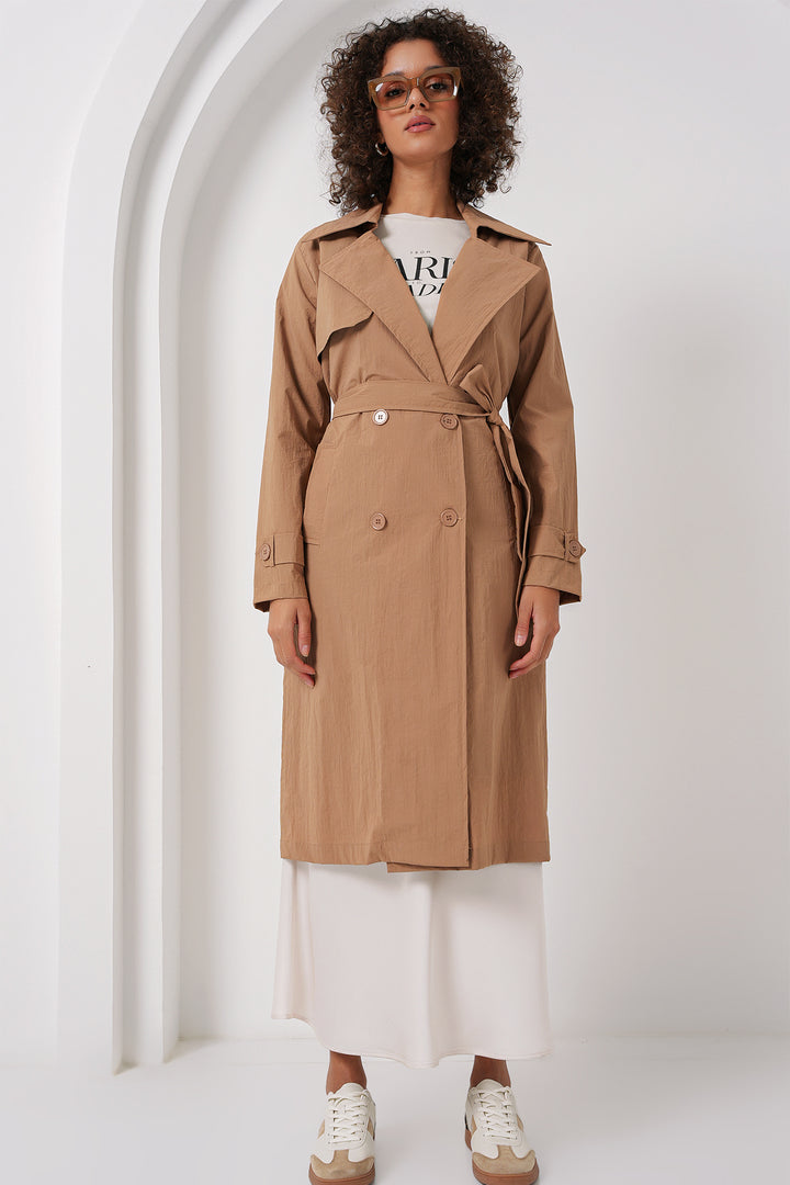 BGD Women Double-Breasted Trench Coat - Camel - Rovenky
