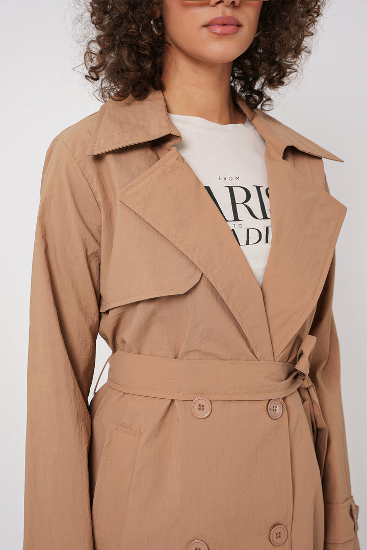BGD Women Double-Breasted Trench Coat - Camel - Rovenky